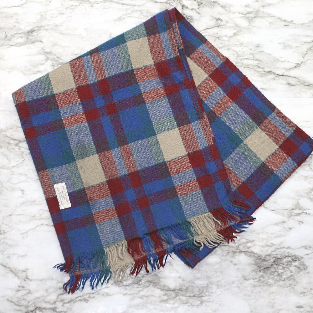 VINTAGE Misty Harbor Scarf Men's Plaid Multicolor Acrylic Unisex Red Blue - Picture 3 of 13
